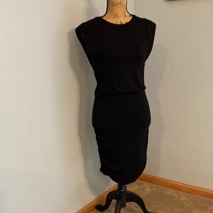 Peyton Jensen Black Ruched Midi Dress Women Size XS